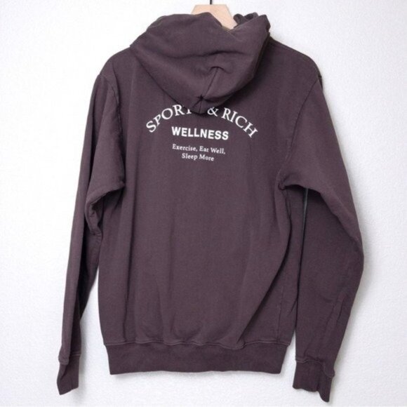 Sporty & Rich Wellness Studio Hoodie S Chocolate Unisex Fleece Oversized - Picture 10 of 11
